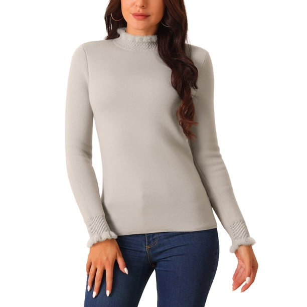 SUÉTER CASUAL DE MANGA LARGA CON CUELLO ALTO Y PUÑOS ESPUMOSOS PARA MUJERES CHIC DE OTOÑO INVIERNO TALLA XL GRIS