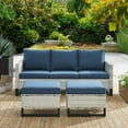 thumbnail image 3 of PARKWELL Outdoor Sectional Furniture Sets - 3 Pieces Patio Conversation Set with Cushioned Sofa and Ottomans - Blue, 3 of 9