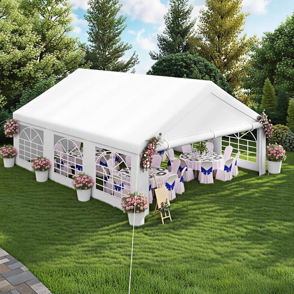 Dextrus 20x20ft Party Tent Heavy Duty with 4 Removable Sidewalls & 3 Storage Bags, Commercial Wedding Large Tent, Waterproof, White