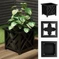 Pure Garden Outdoor Lattice Planter Box 14.75Inch Plant Pot, Black
