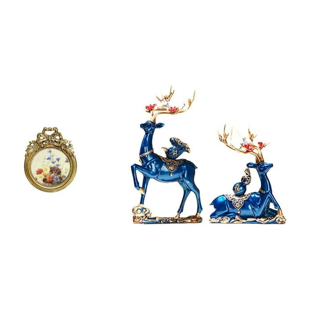 Elegante marco de fotos europeo ornamentado con escultura vintage de reno, decoración artística en resina, ideal como regalo de bodas o para exhibir s