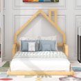 thumbnail image 3 of Leumius Twin Size Floor Bed with House-Shaped Headboard,Montessori Bed Low Floor Bed Frame with Slats for Boys Girls,No Box Spring Needed,Natural, 3 of 9
