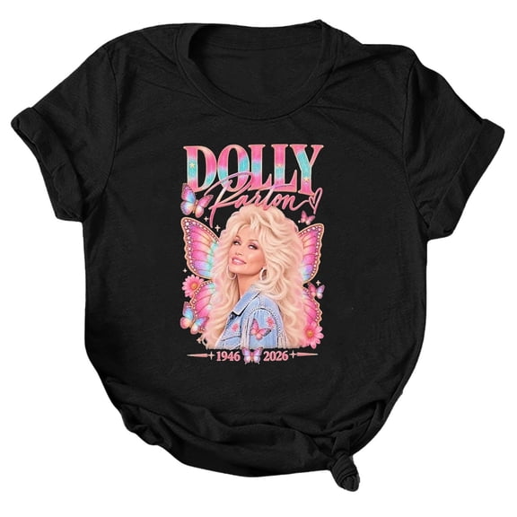 Dolly Shirt for Women Retro Floral Portrait Graphic Tee Country Music T Shirt Short Sleeve Crew Neck Casual Western Top