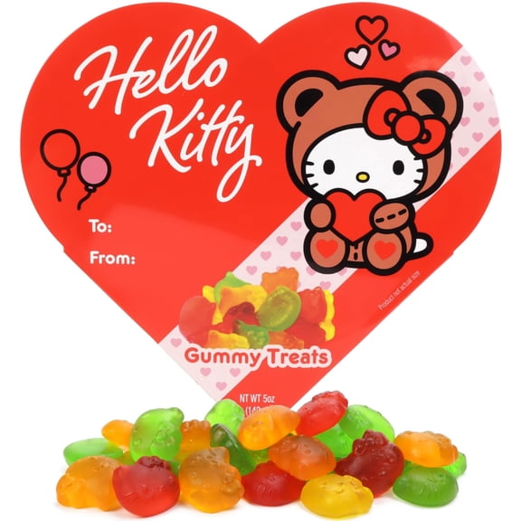 Hello Kitty Valentine's Heart Box, Fruit Flavored Gummies Inside, Seasonal Candy Gift, 5 Ounces