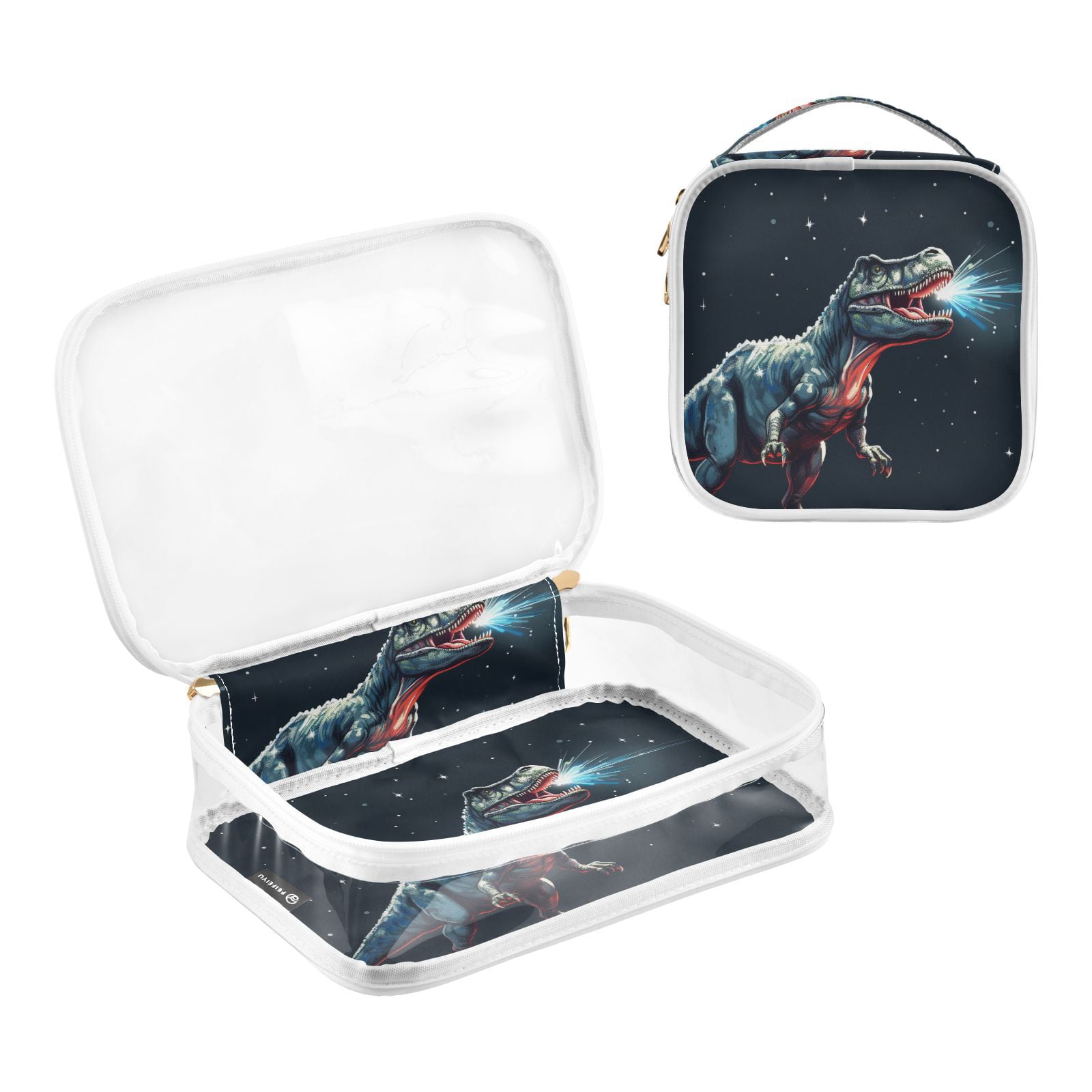 Clear Makeup Bags with Handle Large Opening 2 Pack Set Toiletry Bag Quart Size Bag, for Women Man Traveling Travel Essentials, Toiletries and Other. Dinosaur