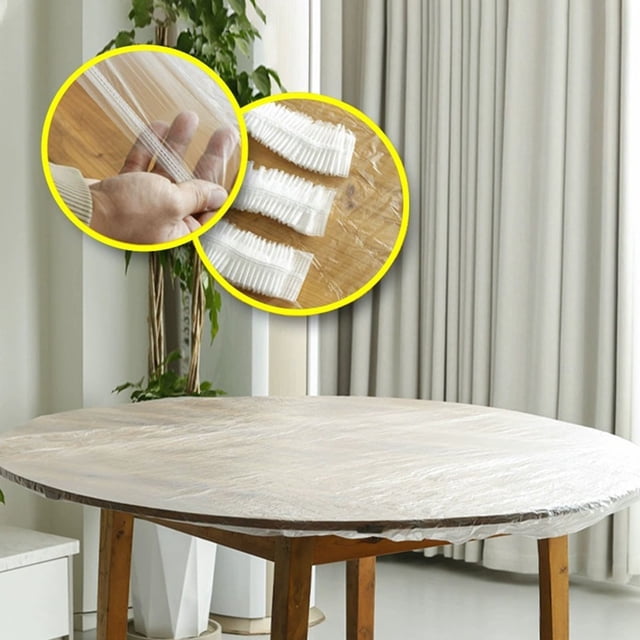 Birdeem Disposable Elastic Table Cover, Waterproof Tablecloth Protector with Elastic Edge, Clear Plastic Table Cover Fits Round Square Tables, for Party Wedding Picnic Indoor Outdoor Use