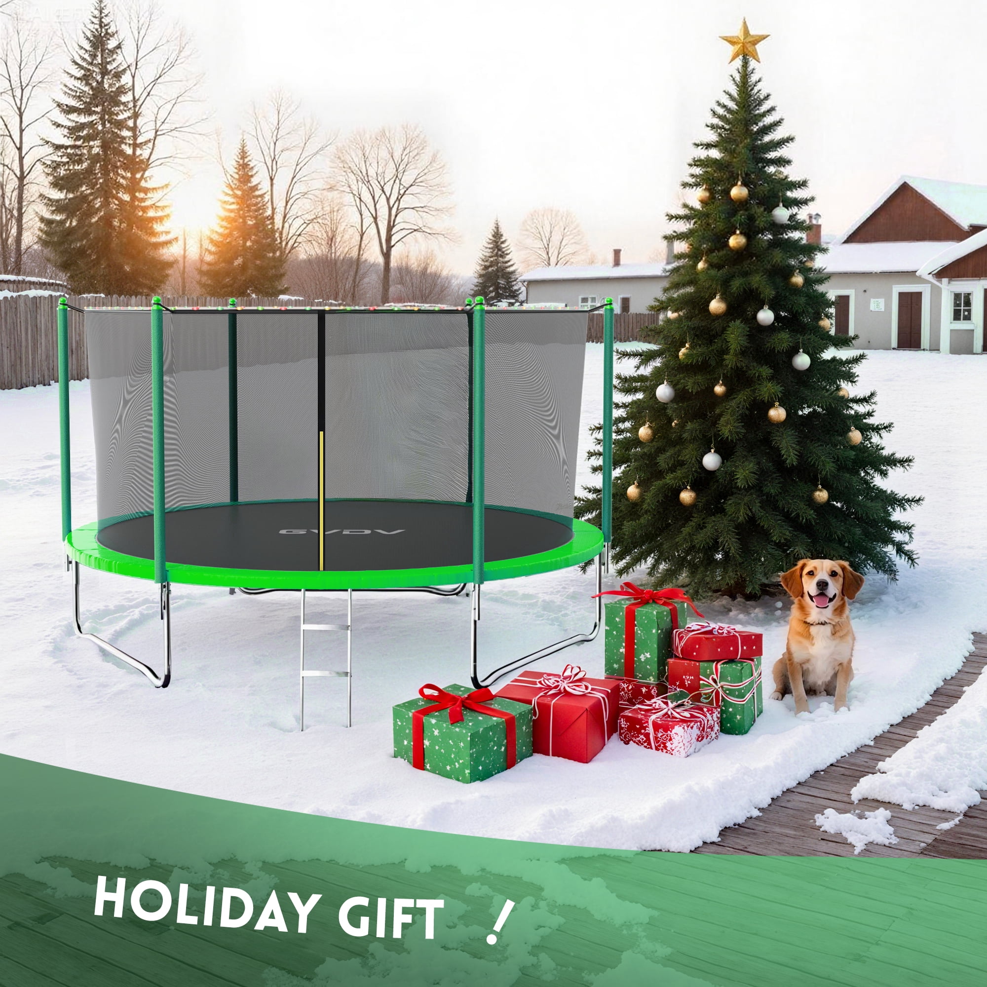 GVDV Outdoor Trampoline, 8' Backyard Recreational Trampoline with Enclosure for Kids & Adults