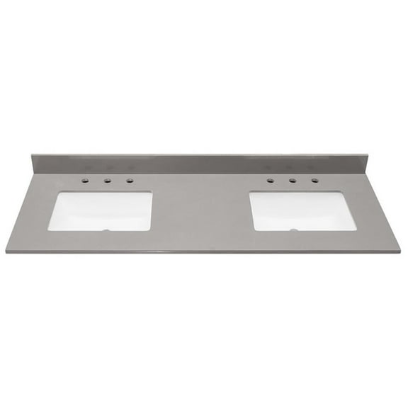 61 in. Composite Stone Vanity Top in Concrete Gray with White Basins