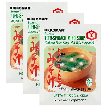 (3 Pack) Kikkoman Instant Tofu-Spinach Miso Soup Mix, 1.05