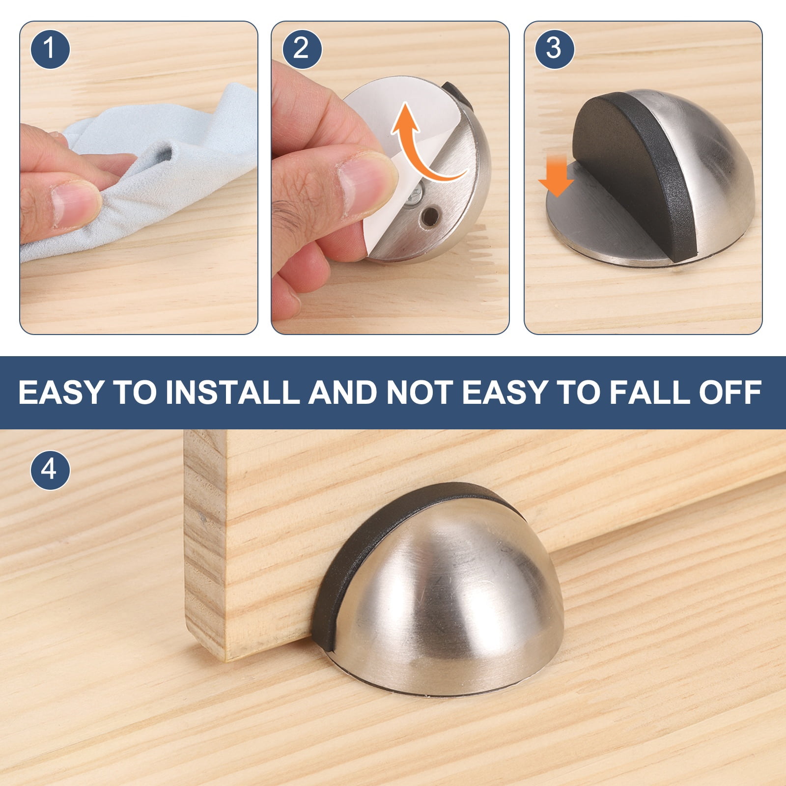 Uxcell 8 Pack Low Dome Floor Door Stop, 45mm Dia. Self Adhesive Door Stoppers, No Drilling Stainless Steel Half Dome Rubber Bumper Wall Protector for Bedroom Bathroom, Gold