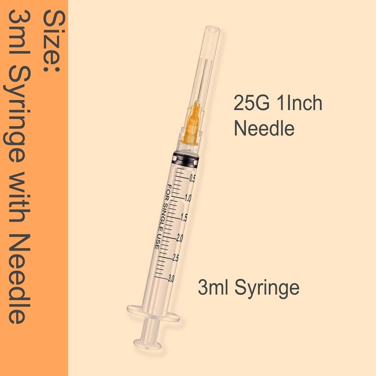 3ml Syringes with Needle - 25G,1.0 inch Needle Luer Lock Syringe,Sterile Individually Wrapped (3ml-25G-30pack) - Walmart.com 3ml Syringes with Needle - 25G,1.0 inch Needle Luer Lock Syringe,Sterile Individually Wrapped (3ml-25G-30pack) - Walmart.com