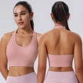 thumbnail image 4 of VISALY Push Up Sports Bras Halter Open Back Sports Bra Built-In Pads Seamless Stretch Crop Tank Top Breathable Slim Fit Workout Yoga Athletic Vest No Show Bras Workout Top Built In Bra Light Pink S, 4 of 9