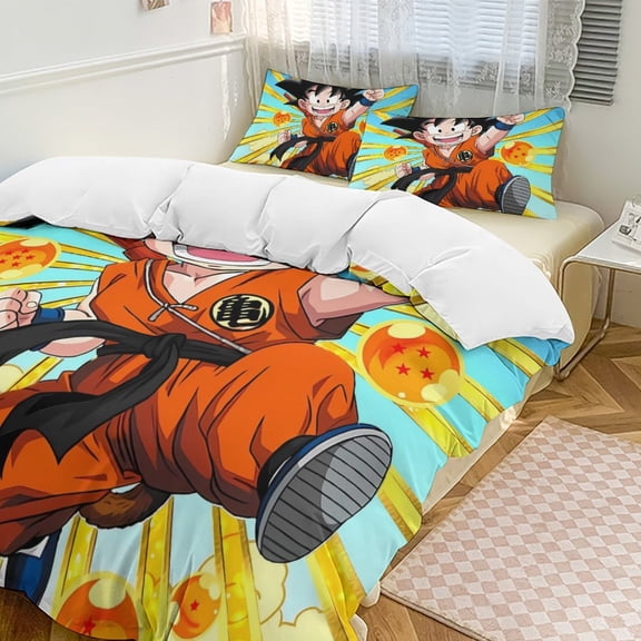 Dragon Ball 3 Piece Bedding Set Soft Comforter Theme Room Decor Bedclothes-1 Duvet Cover with 2 Pillowcases (90"x90")