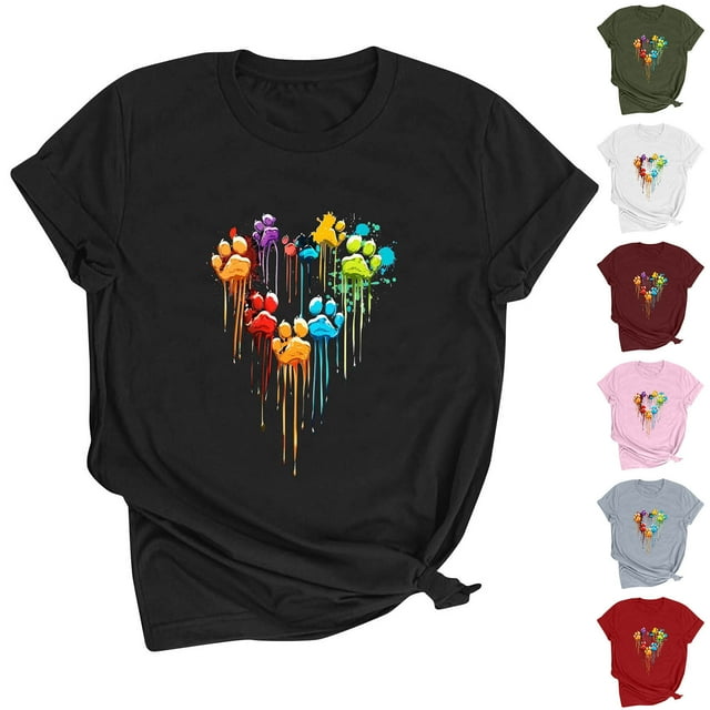 QIPOPIQ T-Shirts à Manches Courtes pour Femmes avec Graphique de Cœur Hauts d'Été Liquidation