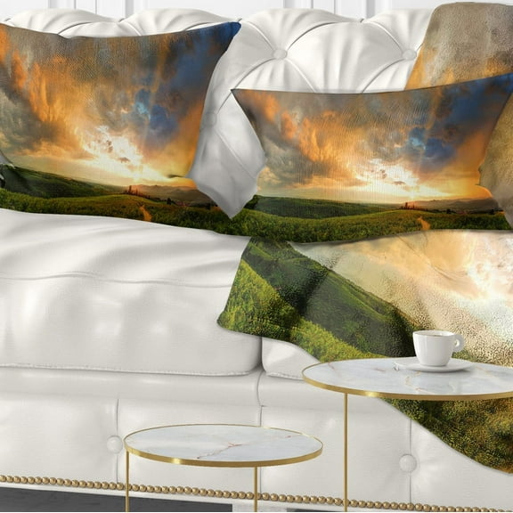 Designart Majestic Sunset with Storm Clouds - Landscape Printed Throw Pillow - 12x20