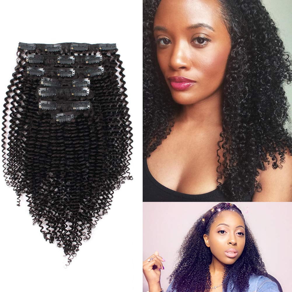 ABH AmazingBeauty Hair 8A Real Double weft Thick Hair Extensions for Women Clip  in 3C and 4A type Kinkys Curly 120 gram 10 Inch Bantu knotted or twisted  out 