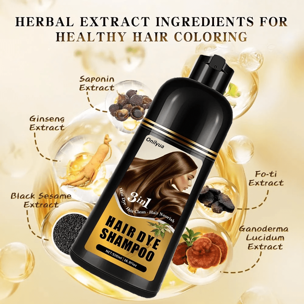 Hair Dye Shampoo 3 in 1, Hair Color Shampoo Lasts 4 Weeks, Natural Hair Color for Women Men Easy to Use, 16.90 Fl Oz