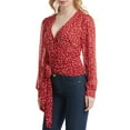 thumbnail image 6 of Lenpel Blouses for Women Long Sleeve Wrap Deep V Neck Tie Side Heart Printed Crop Tops See Through Casual Shirts(Red,X-Large), 6 of 6