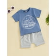 thumbnail image 4 of Toddler Baby Boy Summer Clothes 6 12 18 24 Months 2T 3T 4T Letter Train Print Short Sleeve Round Neck T-Shirt with Elastic Waist Solid Shorts Outfit, 4 of 9