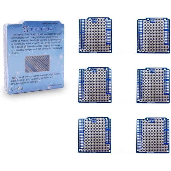Treedix 6PCS Prototype Shield Board PCB Breadboard Expansion Board Double Sided Tinned Gold Plated Holes Compatible with Arduino.