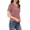 thumbnail image 4 of INSPIRE CHIC Women's Casual V Neck Short Sleeve Semi Sheer Swiss Dots Blouse Top L Muted Berry, 4 of 5
