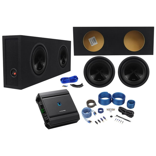 2) Alpine SWT10S2 10" 350W RMS Shallow Slim Subwoofers+Box+Mono