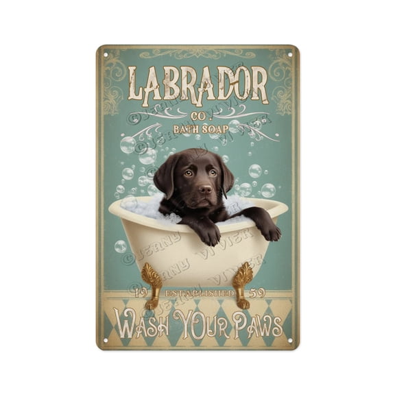 Vintage Aluminum Sign, 8 x 12 Inches, Retriever Labrador Wash Your Paws Sign, Adds a Playful Touch to Kitchens, Bathrooms, or Pet Areas, Perfect for Dog Lovers