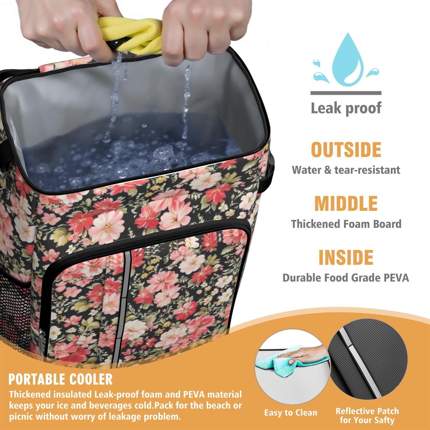 Travel Cooler Bag - Pioneer Flower Camping Beer Cooler Backpack with Bottle Opener- Waterproof Insulated Picnic Backpacks - Cooler Bag for Beach