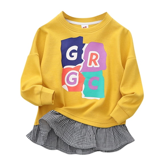 LNMQLPDBS Girl Tops Size 7-8 Cute Tops Teens Graphic Tees Y2k Girls Long Sleeve Shirts Size 14-16 Shirts for Teens Teen Girl Shirts Girls Clothes, Yellow 6-7 Years