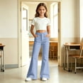 thumbnail image 2 of RTKFRFLM Kids School Uniform Bootcut Flared Pants Solid Color Casual Double Pocket Trousers for Back to School Clothes for Girls, 2 of 7
