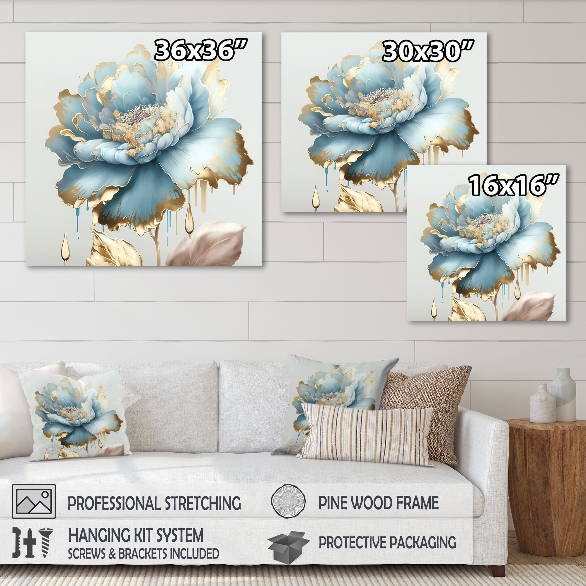 Designart Chic Blue Blooming Flower III Canvas Wall Art