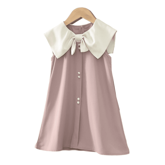 LYMAYTER Robe Décontractée pour Tout-Petits Fille, Robe à Grand Col avec Grand Nœud, Sans Manches, Ligne A, Robe de Fête, 1-7 Ans