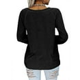 thumbnail image 3 of Women' Autumn And Winter New Solid Color Pullover V Neck Patchwork Lace Sleeve T Shirt Long Sleeved Shirt Womens Long Sleeve Cold Gear Women's Striped Shirts Long Sleeve Undershirts for Women Womens, 3 of 3
