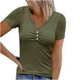 thumbnail image 1 of Camiseta de manga corta suelta con cuello en V de encaje sólido a la moda para mujer Pompotops  hkajfhjk471020, 1 of 8