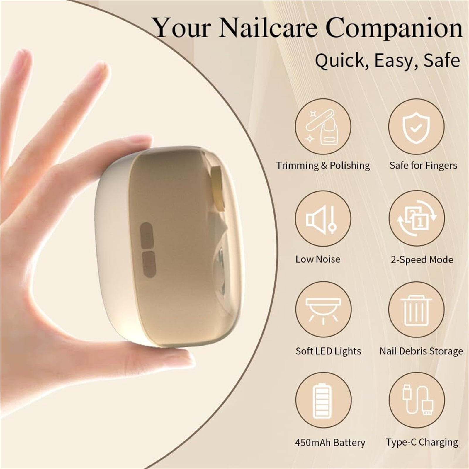 Electric Nail Clippers for Seniors,2026 New Smart Electric Nail Clippers,2 in 1 Electric Toe Nail Clipper with Polishing, USB, LED Light, Safety First Nail Clippers Baby with Mini Folding Keychain