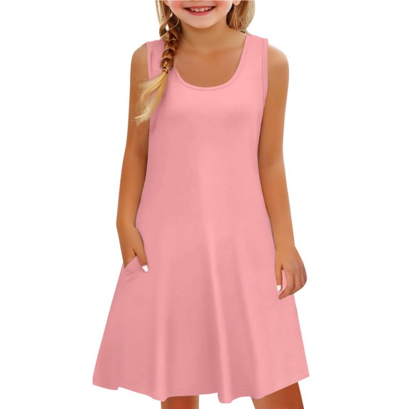 EnJoCho Tween Girls Gradient Print Min𝗂 Sundres𝗌 Sleeveless A-Line Tank Dress with Pocket Casual Par𝗍y Swing Outfit