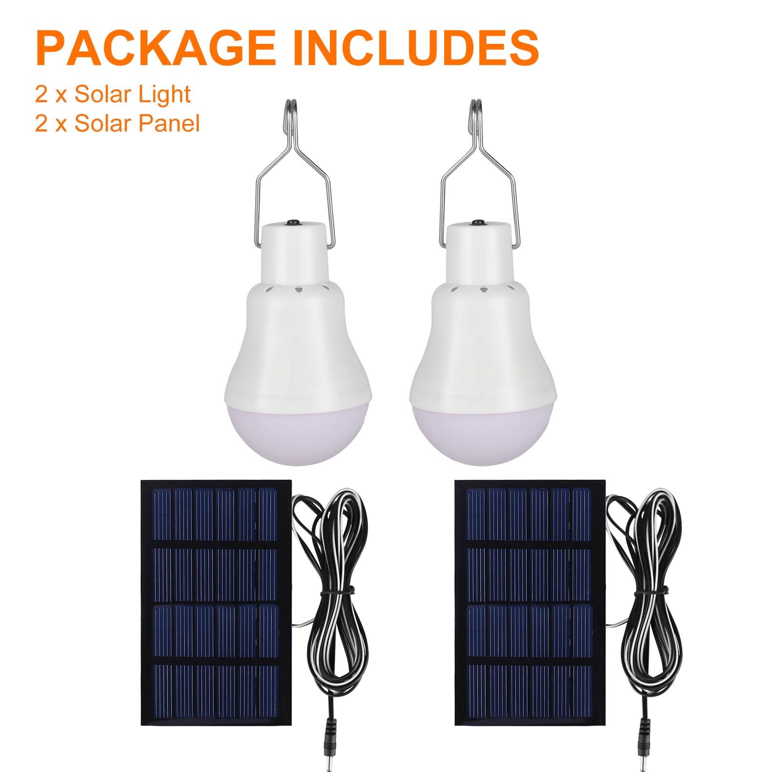 2pcs Portable Solar Powered LED Lantern, EEEkit Tent Light Bulb, Solar LED Bulb Lights, Chicken Coop Lights, Rechargeable Emergency Lamp for Outdoor Indoor Garden Camping Reading Lighting, Cool White