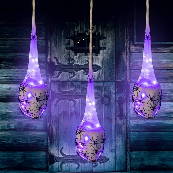 3.2FT Halloween Decoration Hanging Light Up Spider Egg Sacs 3 Packs, Gift for Halloween Party Favors Games, Sacks Props for Halloween
