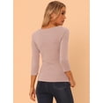 thumbnail image 4 of Top Allegra K acanalado decoración botones punto sólido mangas 3/4 cuello en V Beige RoXS, 4 of 5