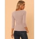 thumbnail image 4 of Top Allegra K acanalado decoración botones punto sólido mangas 3/4 cuello en V Beige RoXS, 4 of 5