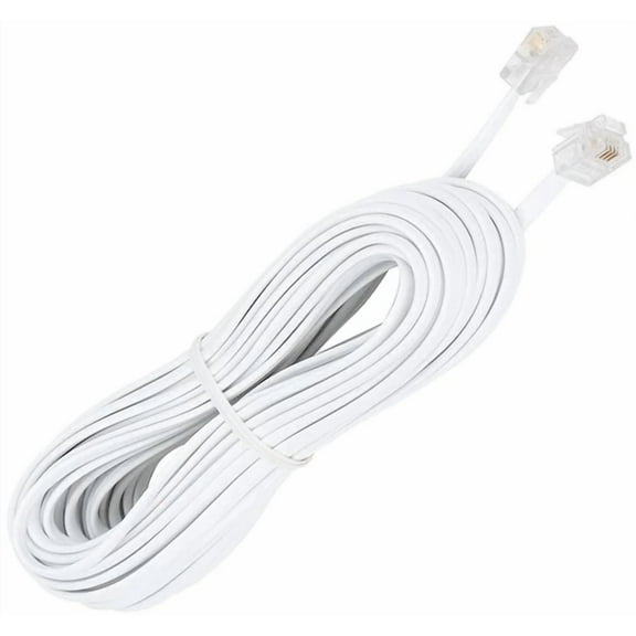 Telephone Extension Cord 25 Feet Long Phone Cable Line Wire - White Trisonic
