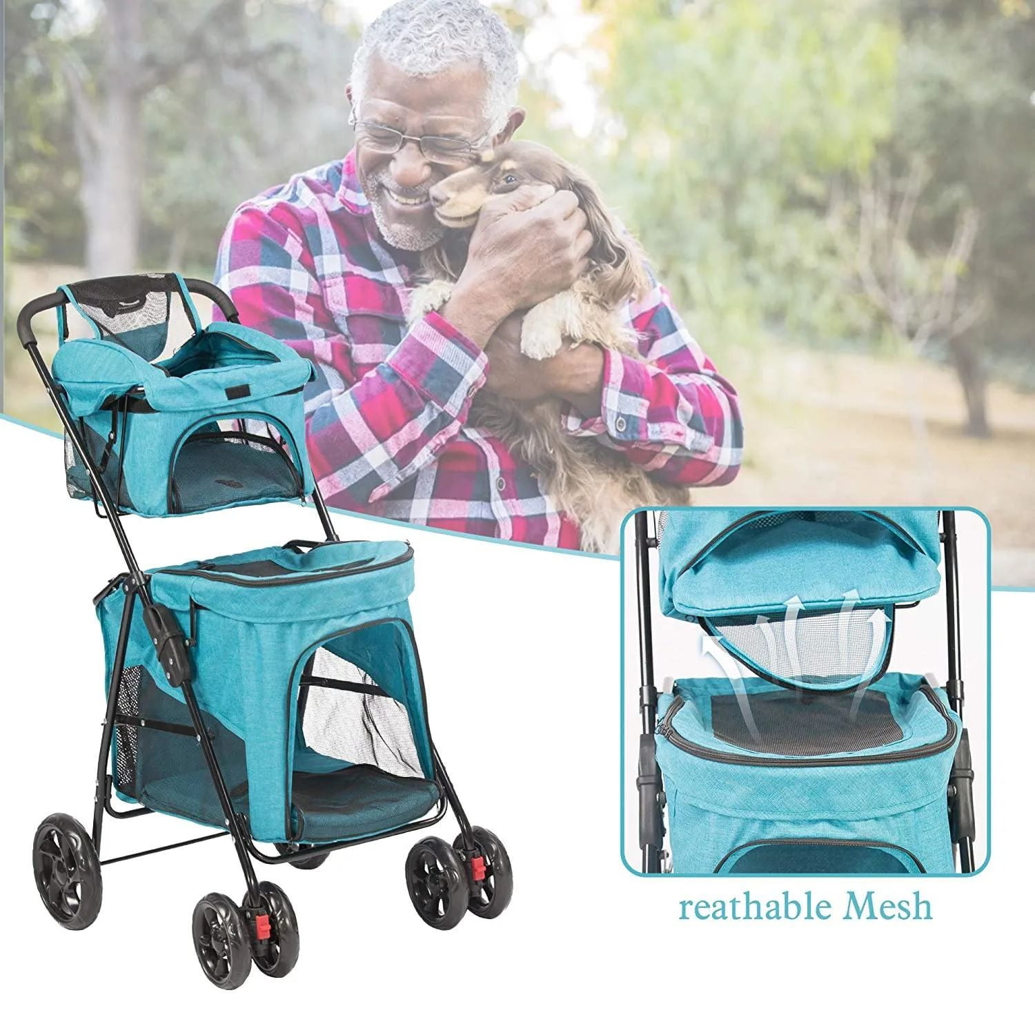 Pefilos 39" 4 Wheels Pet Stroller Dog Cat Cage Jogger Stroller for Medium Small Dogs Cats Travel Folding Carrier Puppy Stroller, Blue Pefilos 39" 4 Wheels Pet Stroller Dog Cat Cage Jogger Stroller for Medium Small Dogs Cats Travel Folding Carrier Puppy Stroller, Blue