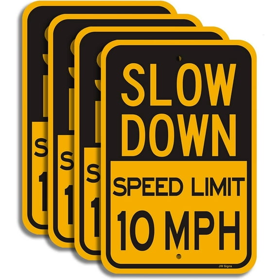 Slow Down Speed Limit 15 MPH Sign (4 Pack) Traffic Sign 16”x12” Metal Reflective Sign 40Mil Rust Free Aluminum Weather Resistant Professional Printing Easy to Mount for Stake/Wall/Fence