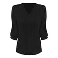 thumbnail image 4 of THDHVS Womens Shirts,Tops for Women Trendy,Women 3 4 Sleeve V Neck Lace Trim Blouse Solid Color Casual Dress Shirt, 4 of 4