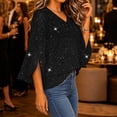 thumbnail image 4 of IUYRTFE Women's V-Neck Mesh Split Sleeve Top Glitter Party Blouse Loose Fit Evening Wear, 4 of 7