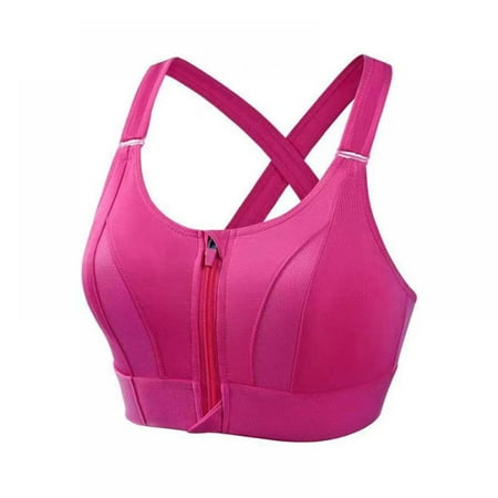 

Xmarks Zip Front Sports Bra 2 Pack Molded Cup High Impact Adjustable Straps Wireless Running Workout Bra Post Surgery Surgical Rose Red US L