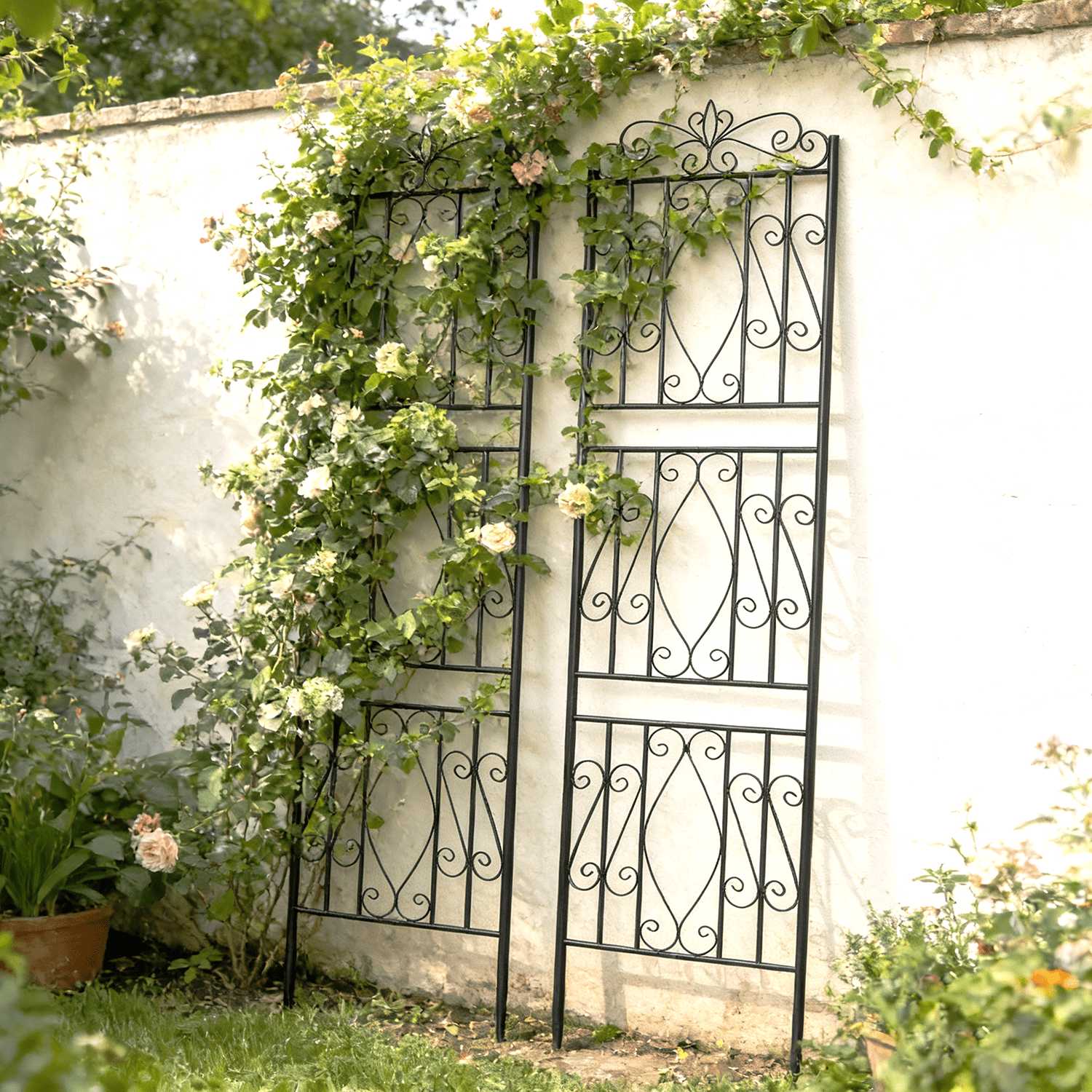 2pcs Black Metal Garden Trellis Rose Grapes Plant Trellis Outdoor Screen,19.7x71.6 inch