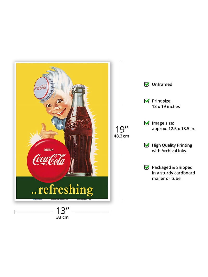 Drink Coca Cola - Refreshing - Vintage Advertising Poster c.1950s