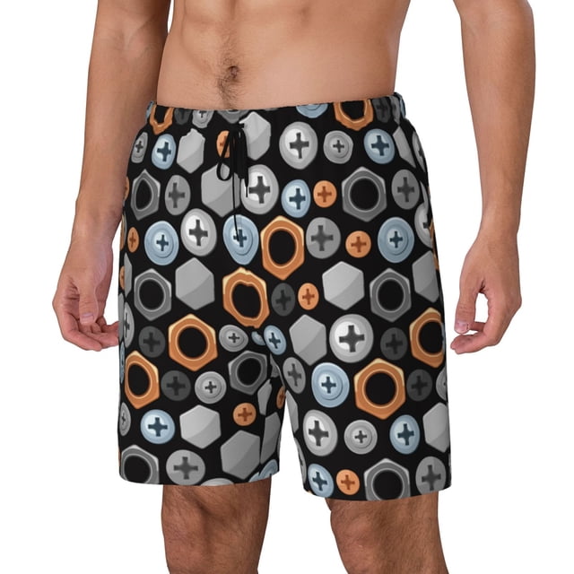 Balery Colorful Screws Bañador para hombre, shorts de playa de secado rápido con entrepierna y forro de compresión-XX-Large