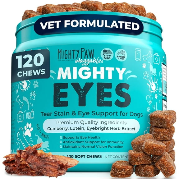 Mighty Paw Tear Stain Chews for Dogs - Vision & Eye Health Support - Lutein & Immune Boost (120 Ct)